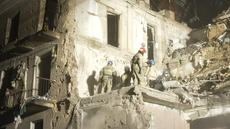 Ukrainian building bombed